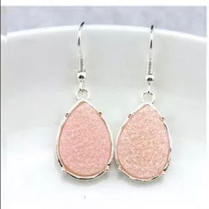 Light Pink/Silver Druzy Tear Drop Dangle Earrings
